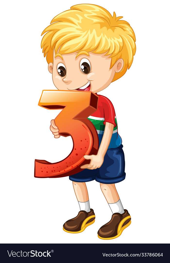 Blonde boy holding math number three Royalty Free puzzle online