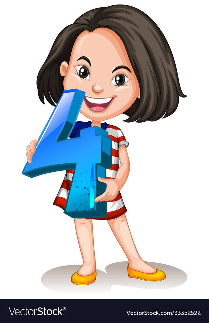 Asian girl holding math number four Royalty Free V puzzle online