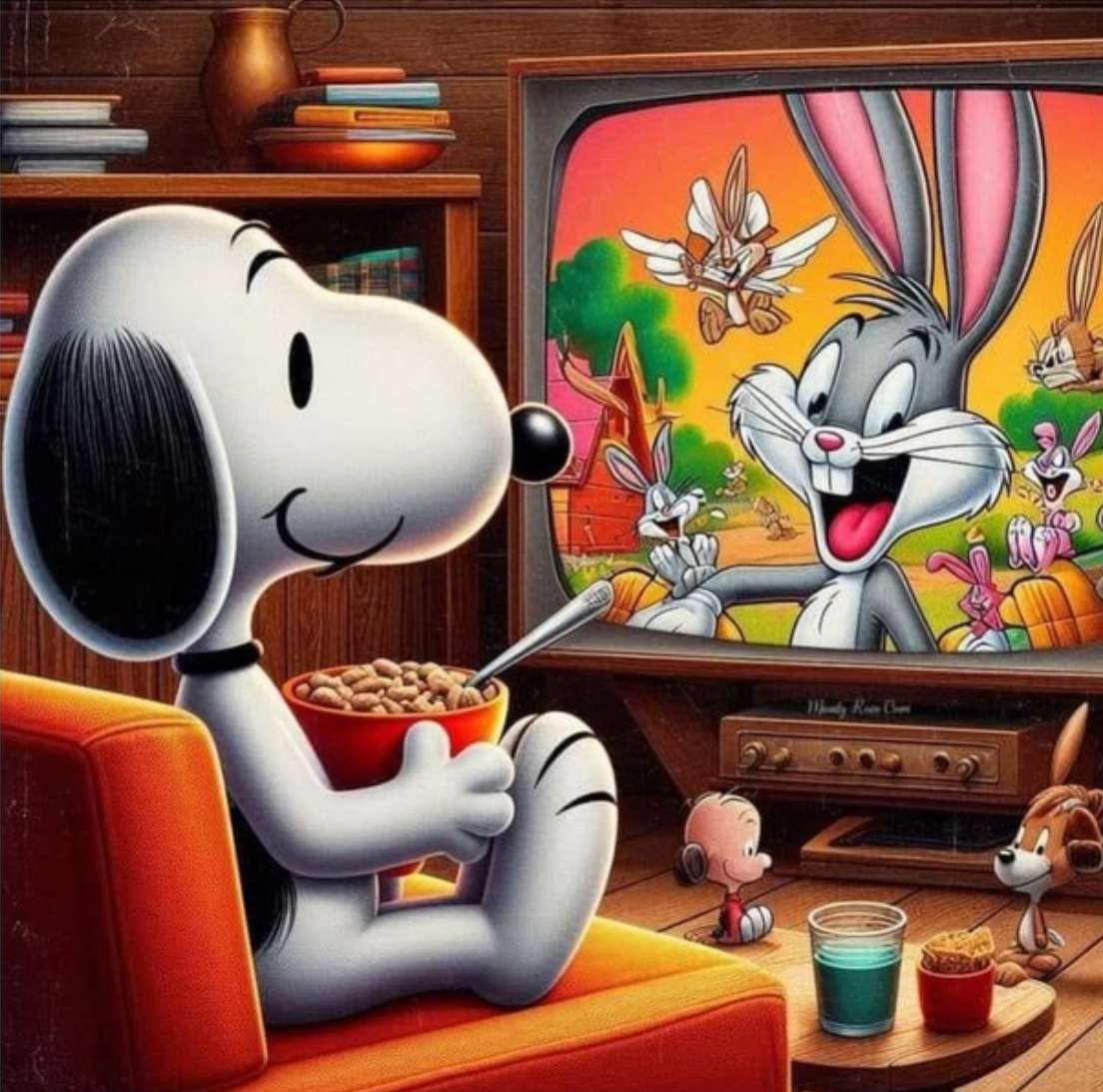 Snoopy lubi sobotnie kreskówki puzzle online