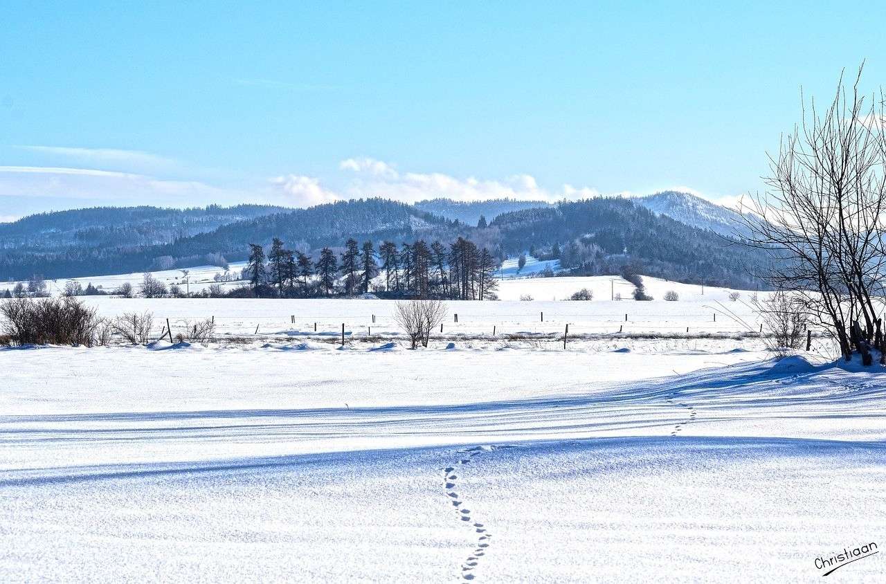 Góry, pole, śnieg. puzzle online