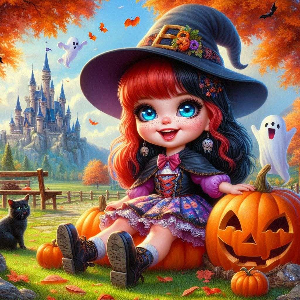 Mała czarownica na Halloween puzzle online