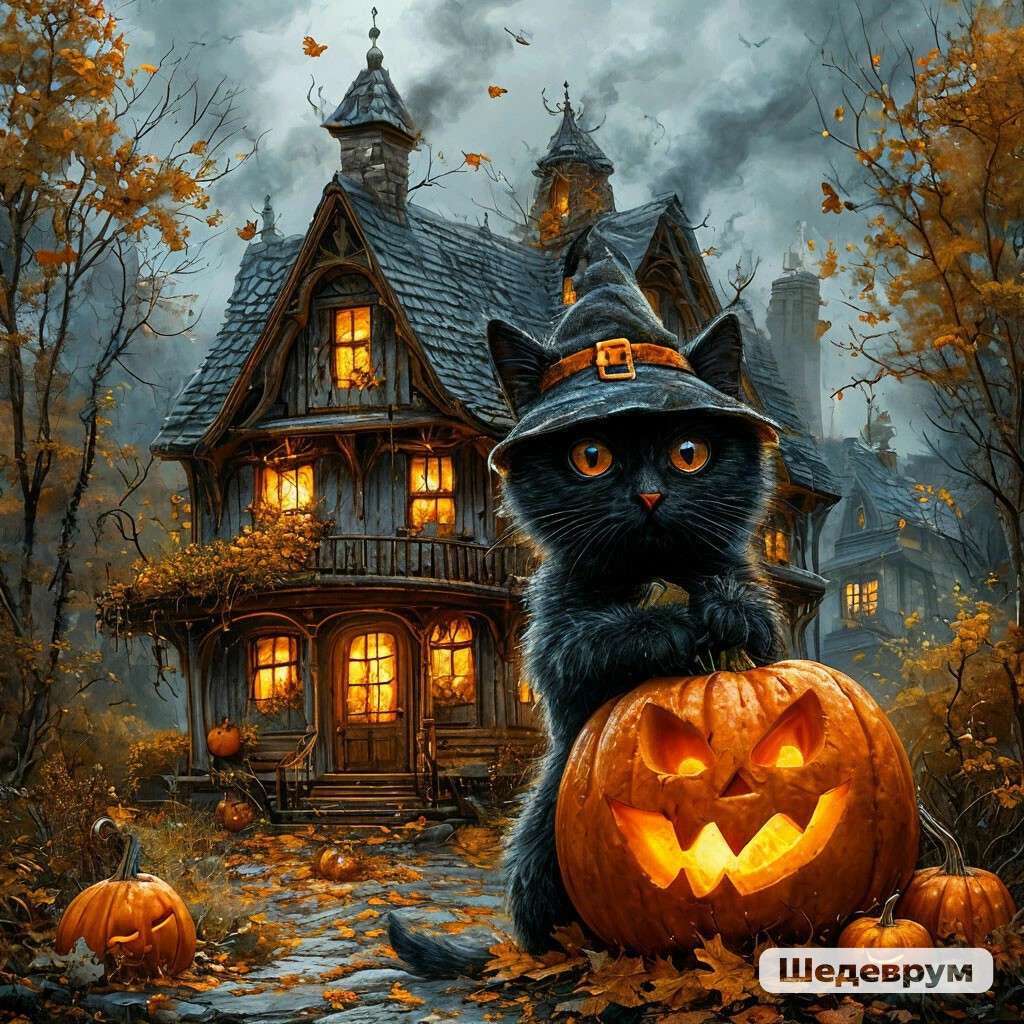 Halloweenowy kot puzzle online