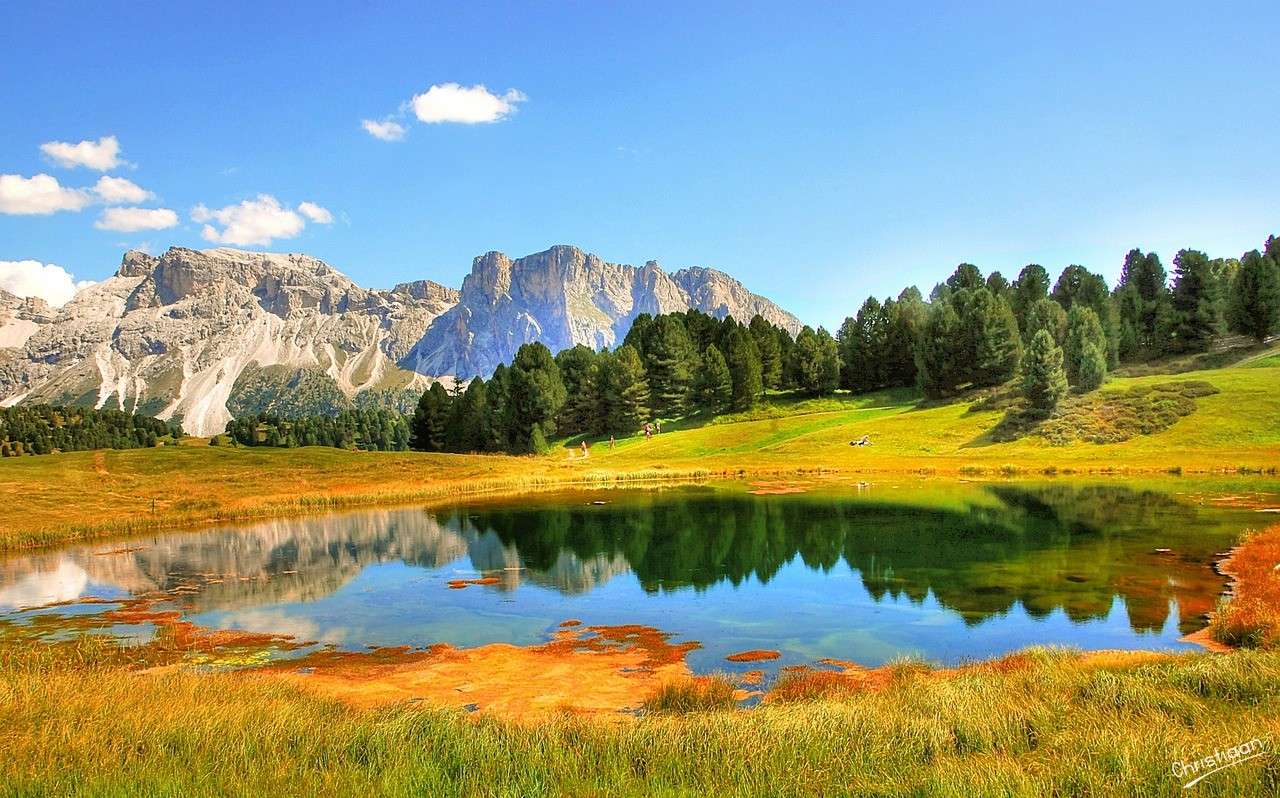 Dolomity, Val Gardena, jezioro. puzzle online