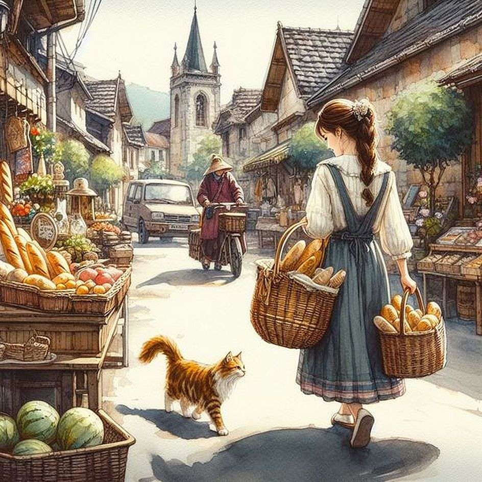 Market, bread, cat puzzle online