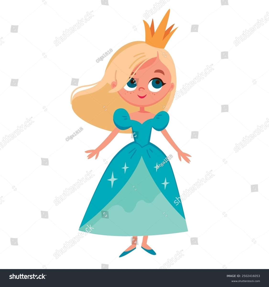 Cute princess. Children's vector characters. Cute puzzle online