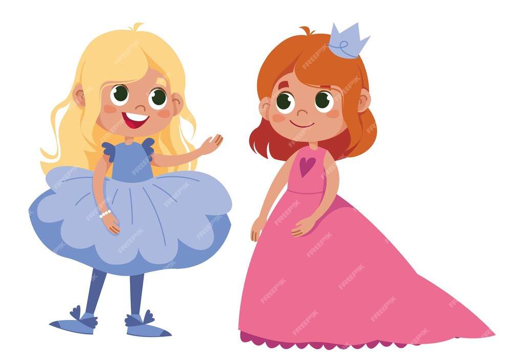 Vector two girls schoolgirls in elegant dresses ar puzzle online