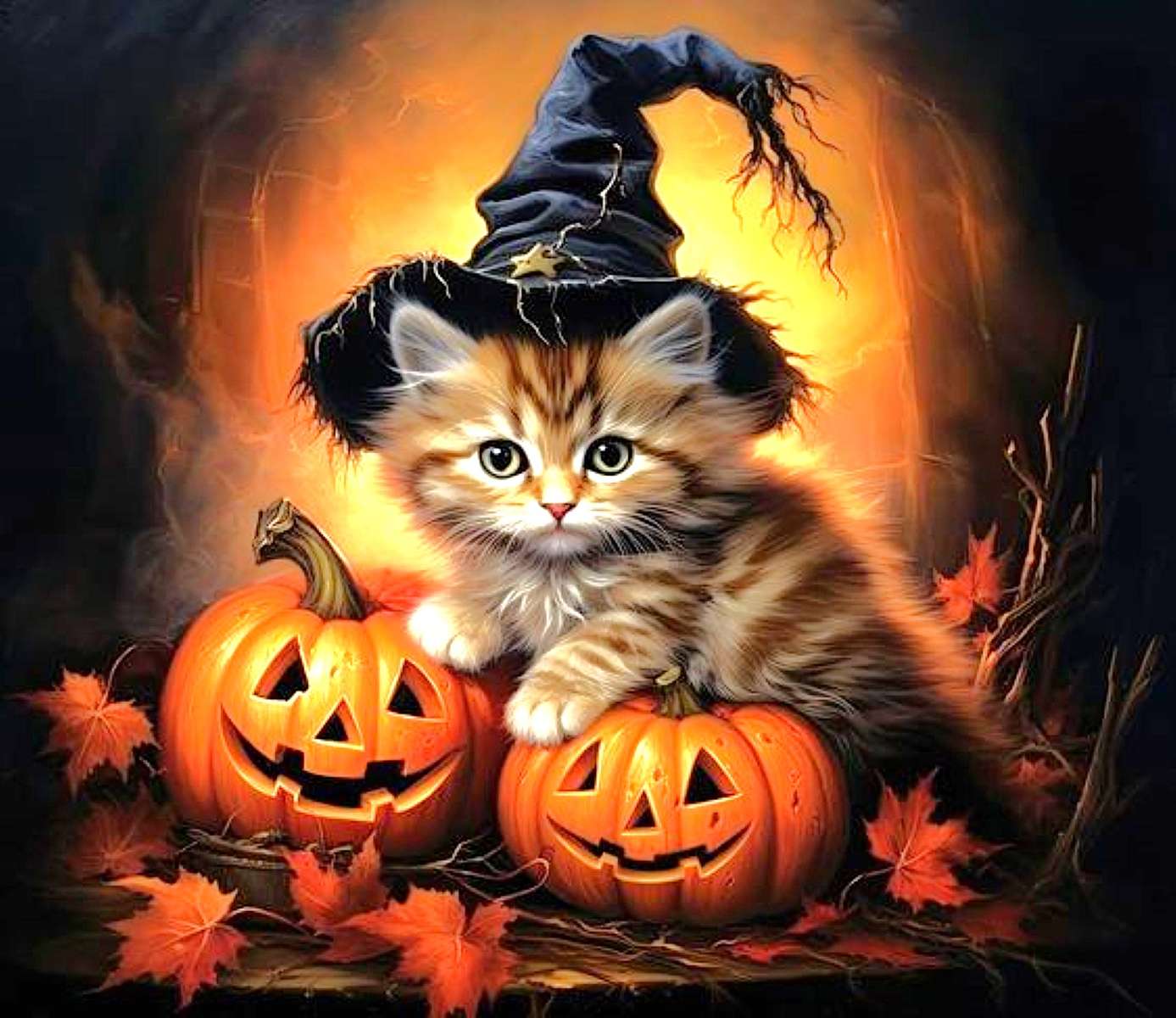 halloweenowy kotek puzzle online